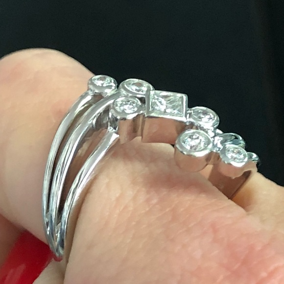 14k White Gold Genuine Diamond Knuckle Ring ~ Art Deco / Retro Cocktail Ring - Picture 2 of 11